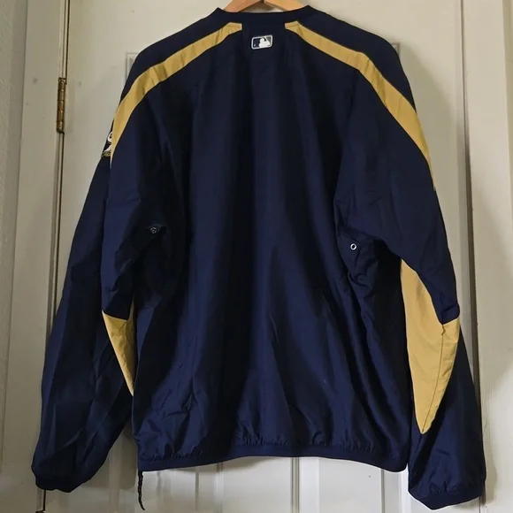 Milwaukee Brewers Majestic Baseball Jacket Embroidered Windbreaker Blue Size XL - Picture 11 of 11